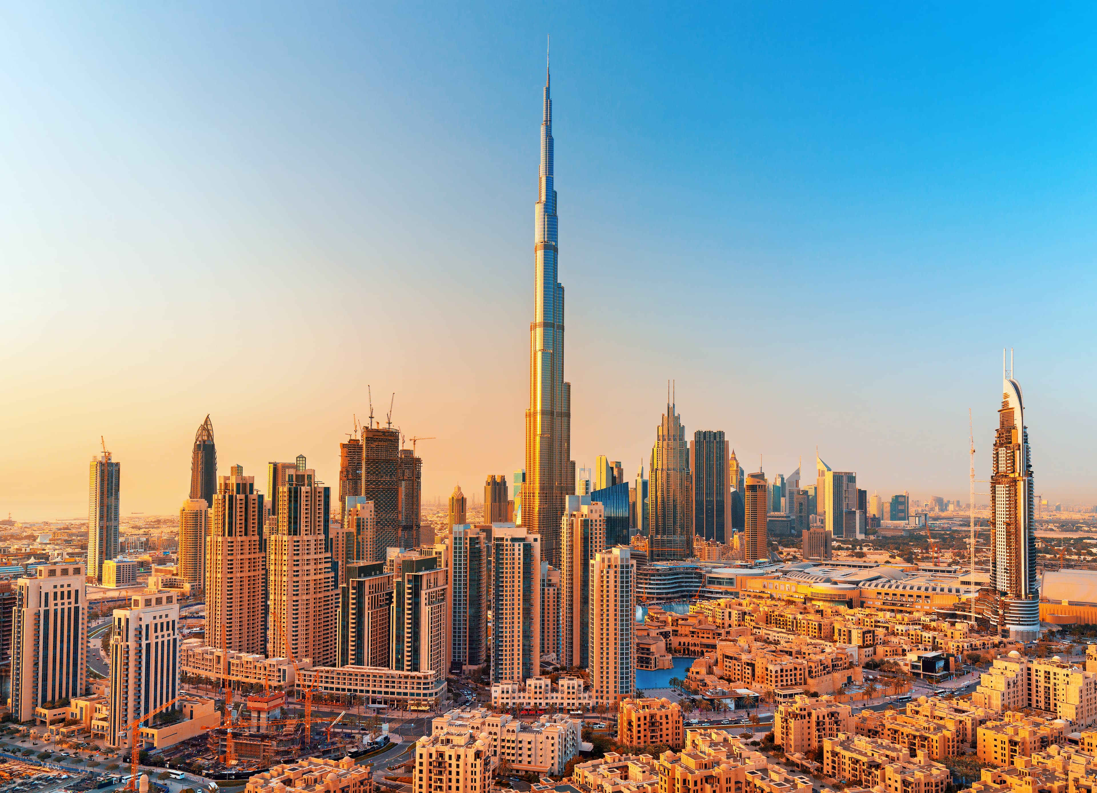Dubai skyline at golden hour